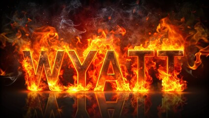 Fiery Wyatt Name Double Exposure Stock Photo - Burning Letter Art