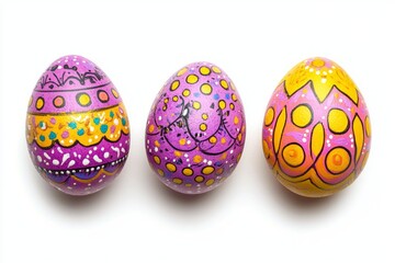 Bright Easter Eggs in Yellow, Pink, and Violet Top View