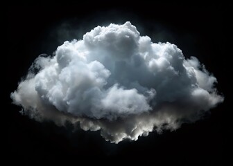 Fluffy White Cloud Isolated on Black, Abstract Smoke Texture, Realistic Puff