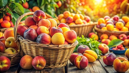 Fresh Summer Fruits: Juicy Peaches, Apricots & Apples at Farmers Market