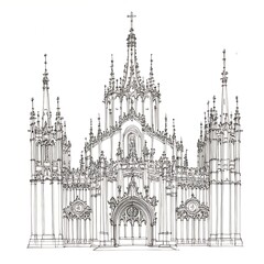 Fototapeta premium Line Drawing of an Ornate Gothic Cathedral Facade.
