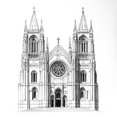 Fototapeta premium Architectural Sketch of a Gothic Cathedral Facade.