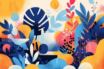 Abstract Colorful Floral Pattern with Geometric Shapes