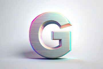 A minimalist, high-resolution digital art piece: a 3D glitch uppercase "G," isolated on white with a soft shadow.