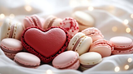 Obraz premium Delicious Macarons With A Heart Shaped Treat