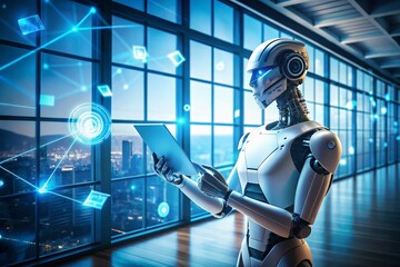 Futuristic Robot Managing Digital Emails: A Glimpse into Tomorrow's Communication