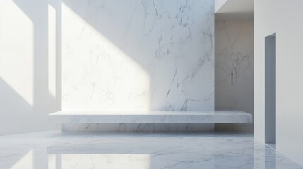 Obraz premium A white room with a white wall and a white bench