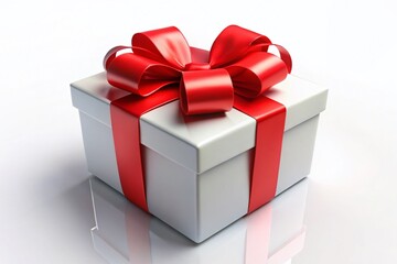 Gift Box, White Box, Red Bow, Present, Minimalist 3D Render