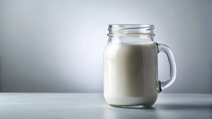 Glass Jar of Milk, White Background - High-Resolution Stock Photo