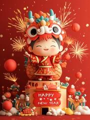 Fototapeta premium Red poster with chinese characters 2025 new year