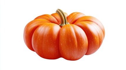 A vibrant orange pumpkin with a smooth surface and curved stem.