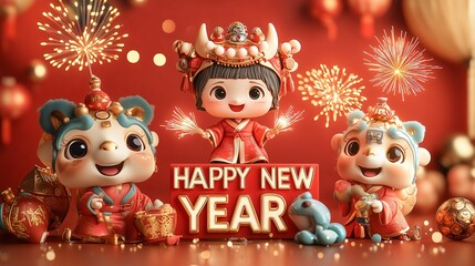 Fototapeta premium Red poster with chinese characters 2025 new year
