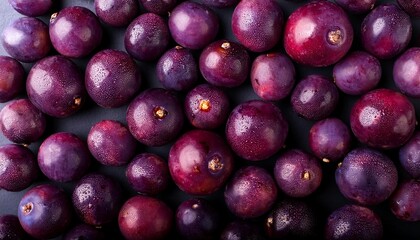Flat Lay Top View of Bright Ripe Fragrant Purple Maqui berry Fruit as Background