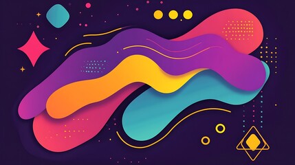 Abstract Colorful Waves and Geometric Shapes Design