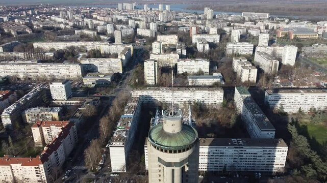 Drone view of the Belgrade Western Gate Genex tower, New Belgrade district, Serbia. Europe.