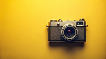 Fototapeta premium Vintage Camera on Yellowish Background , frame, nostalgia