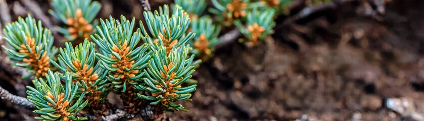 Obraz premium Close-up of Fresh Green Pine Needles with Vibrant Tips Against a Natural Background Highlighting Nature's Beauty and Delicate Details in a Forest Environment
