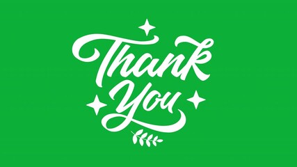Thank you text animation. Animated text with white base color and lettering effect. Suitable for thanks video messages, greeting cards, and social media reels. Features 4K and green screen background