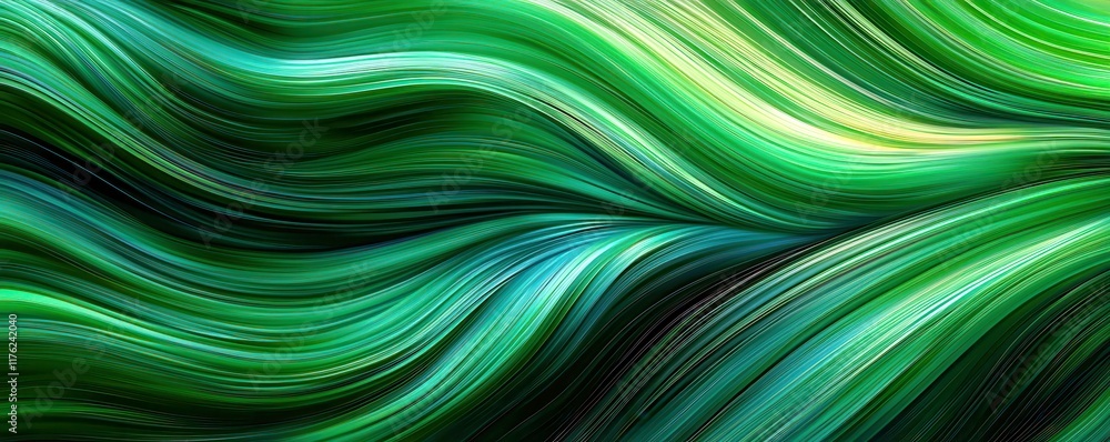Poster abstract green wave pattern with smooth flowing lines in a gradient of emerald and teal tones for us
