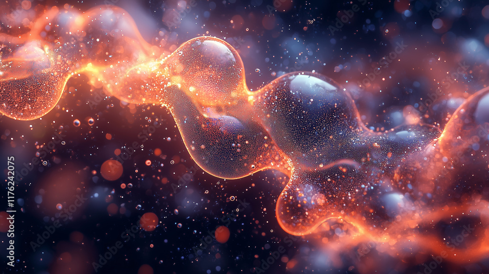 Canvas Prints Abstract glowing molecular structure with flowing orange and blue light particles