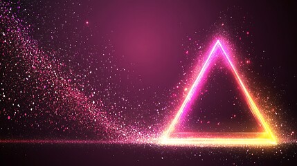 Glowing Neon Triangle with Sparkling Glitter Particles