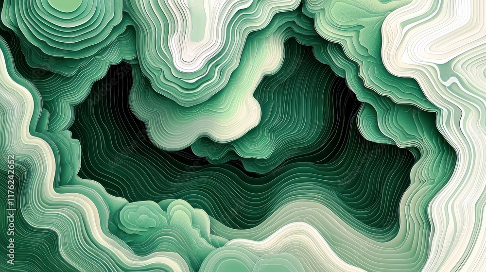 Poster abstract green and white layered landscape with flowing lines and organic shapes for background and 
