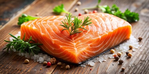 Heart-Shaped Salmon Steak: Macro Tilt-Shift Photo of Fresh, Raw, Textured Fish - Healthy Diet Food