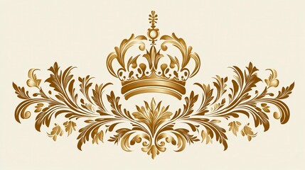 Golden crown ornate floral design element.