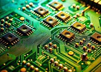 Obraz premium High-Resolution Close-up of a Complex Green Circuit Board