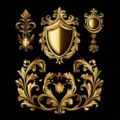 Artistic golden heraldic shield elements perfect design for creative illustration