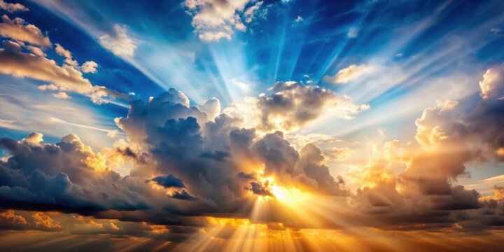 Majestic cloudy sky with sun light beams , epic, light, epic, light, sun, warm, outdoors, holy, majestic, beams, radiant