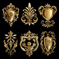 Beautiful golden Baroque shield elements detailed illustration ideal for ornamental art designs