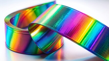 Obraz premium Holographic Foil Ribbon: Abstract Macro Photography - Shimmering Rainbow Texture