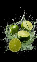 Water splashing on Lime. Fresh Lime