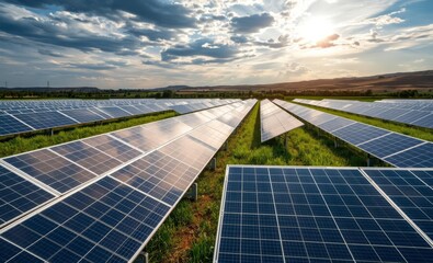 Field of solar panels innovative solar panel innovation power electricity energy technology panel renewable