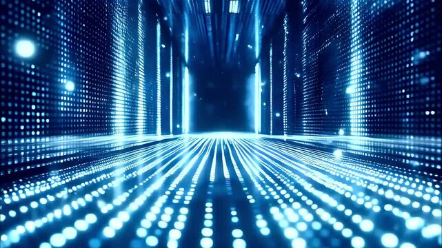 4K blue aesthetic particle grid background stage