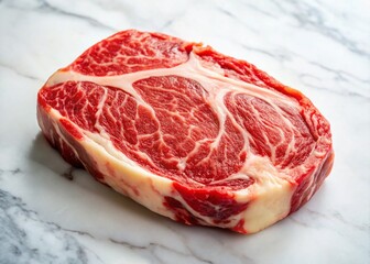 Juicy Rib Eye Steak with Intricate Marbling, Isolated on White Background - Premium Stock Photo