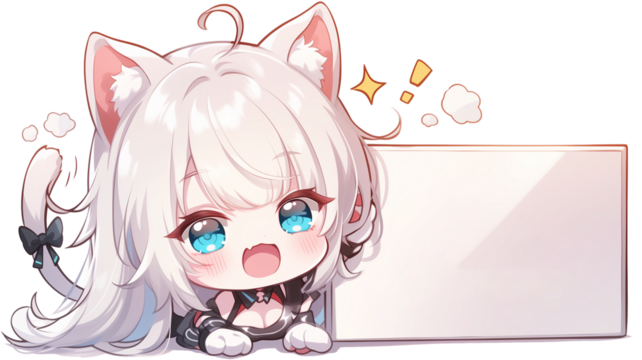 Chibi Cat Ear Girl with Blank Sign | Cute Transparent PNG Stickers - Powered by Adobe