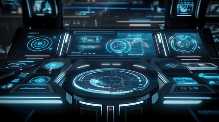 Obraz premium Futuristic Control Panel With Advanced Technology Displays