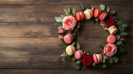 Macarons and Roses Arranged in a Circular Design