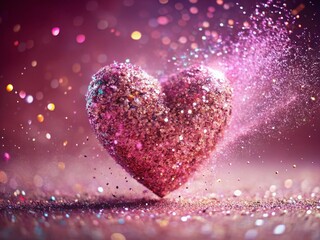 Fototapeta premium Long Exposure Glitter Heart Dissolving: Broken Love, Valentine's Day Concept