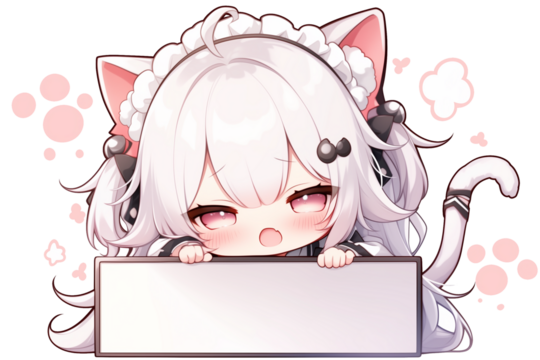 Chibi Cat Ear Girl with Blank Sign | Cute Transparent PNG Stickers - Powered by Adobe