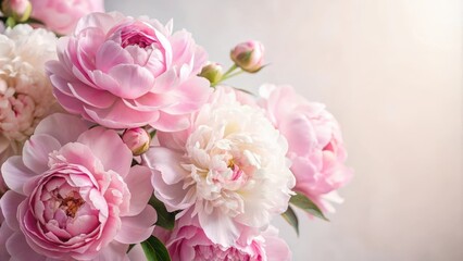 Obraz premium Pastel Pink Peony Flowers against Soft White Background