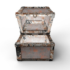 Open Rusted Metal Chest With Worn Texture on White Background
