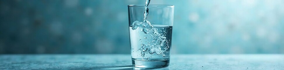 Clear water slowly pouring into an empty glass, clear water, flow, liquid