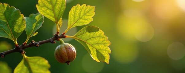 Obraz premium Fig leaves and stems on a branch in autumnal colors, natural, nature