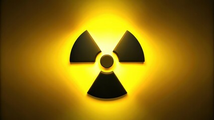 Fototapeta premium Black radioactive sign over yellow background with glow effect, yellow background