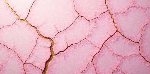 Obraz premium Light pink surface with pink gold cracks and fissures, #surface, #crackled