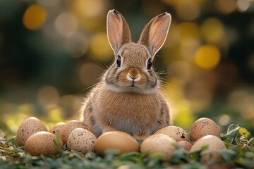 Easter Bunny with Exotic Eggs in Cute Grass