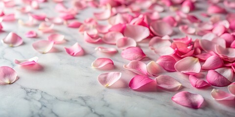 Obraz premium Soft pink rose petals scattered on a white marble floor , decor, beauty, decor, beauty, luxury